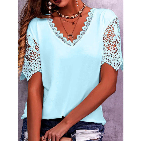 Women's T-shirt Popular Lace Stitching Loose Sleeve Shorts