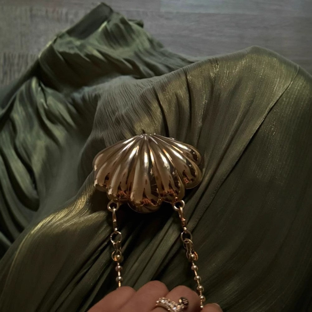 Women's Graceful Pleated Ribbon Shiny Dress Evening Dresses