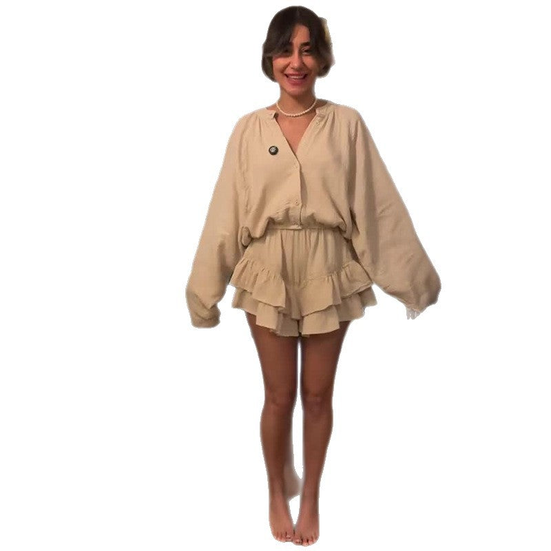 Women's Autumn Long Sleeve Ruffled French Solid Suits