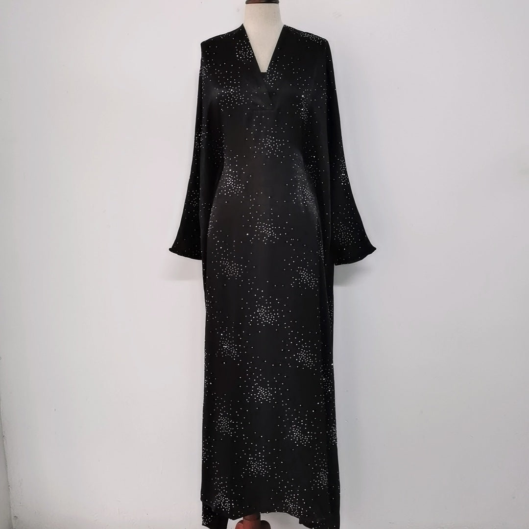 Elegant Waist Rhinestone Pullover Inner Belted Dress