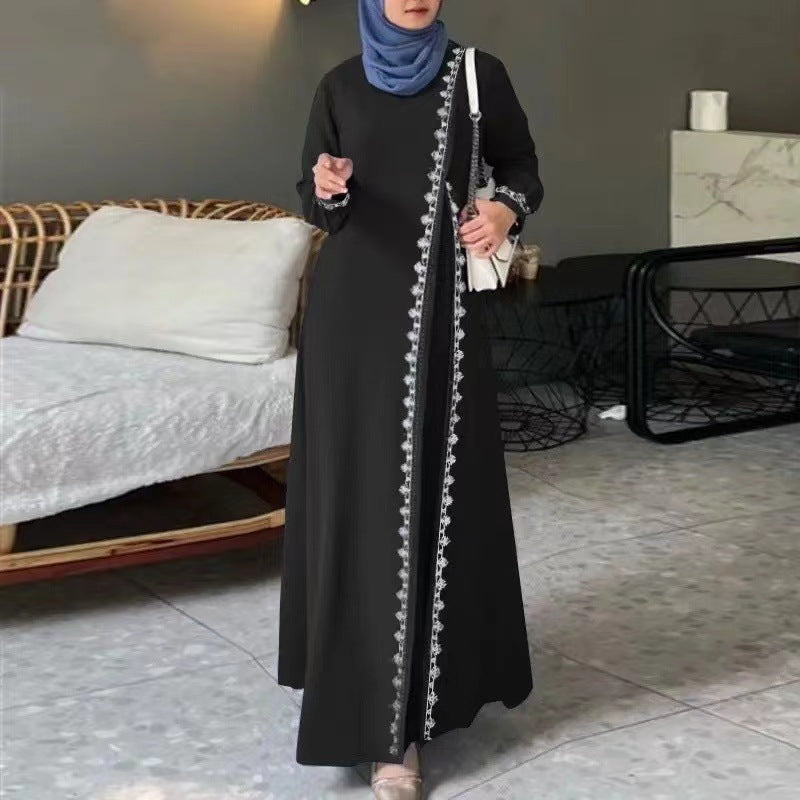 Women's Muslim Robe Dress Fashion Long Sleeve Lace Dresses