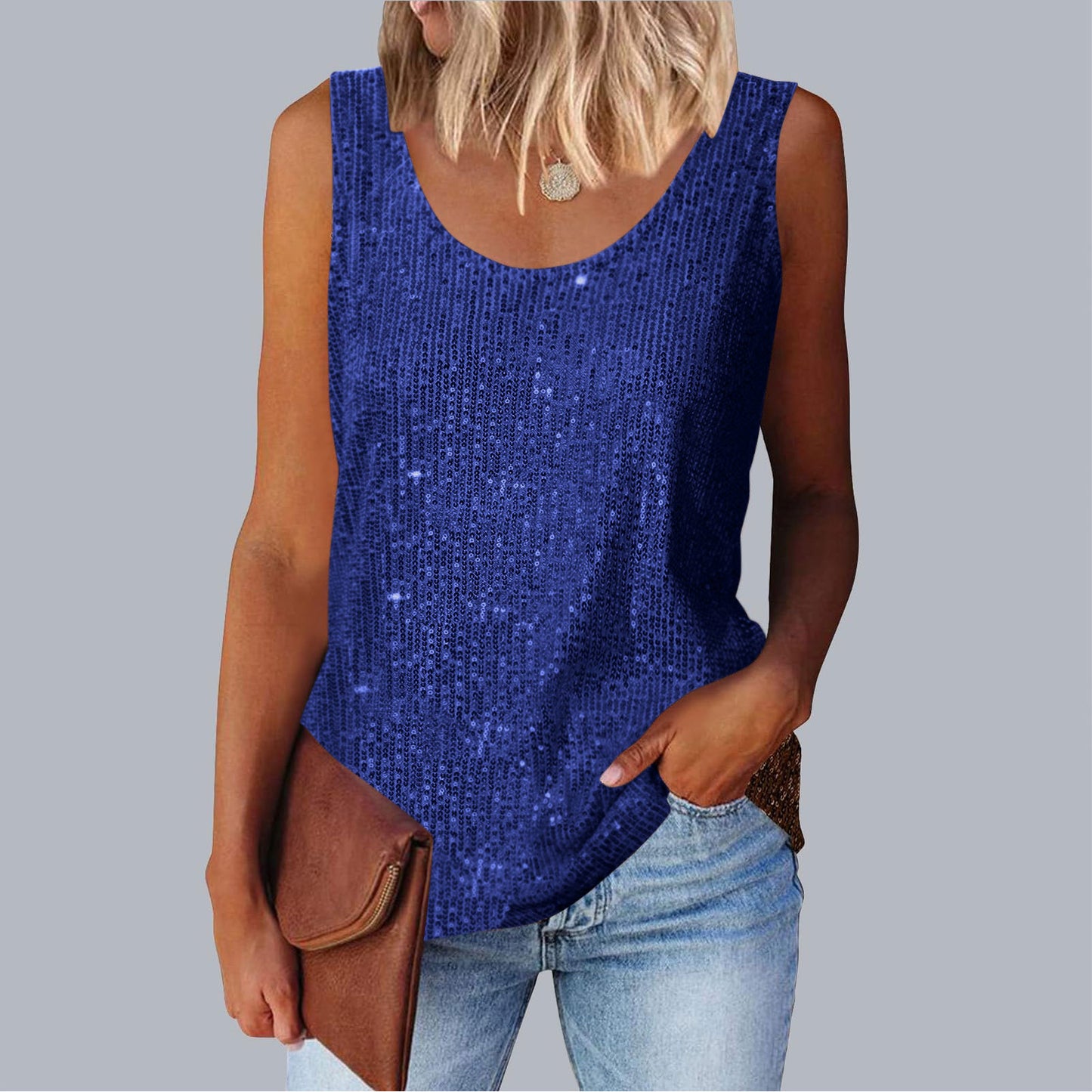 Women's Commuter Sequins Loose-fitting Round Neck Color Tops