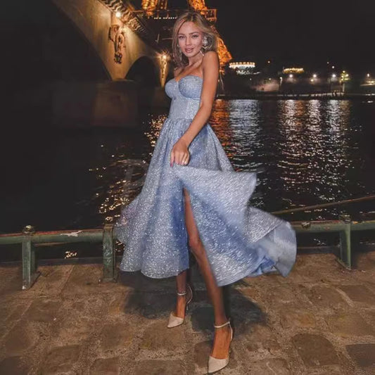 Women's Long Prom Dress Spring Tube Sequined Gown Evening Dresses