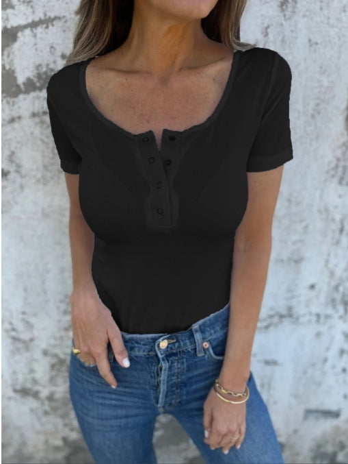 Women's Cool Summer Button Sleeve T-shirt Blouses