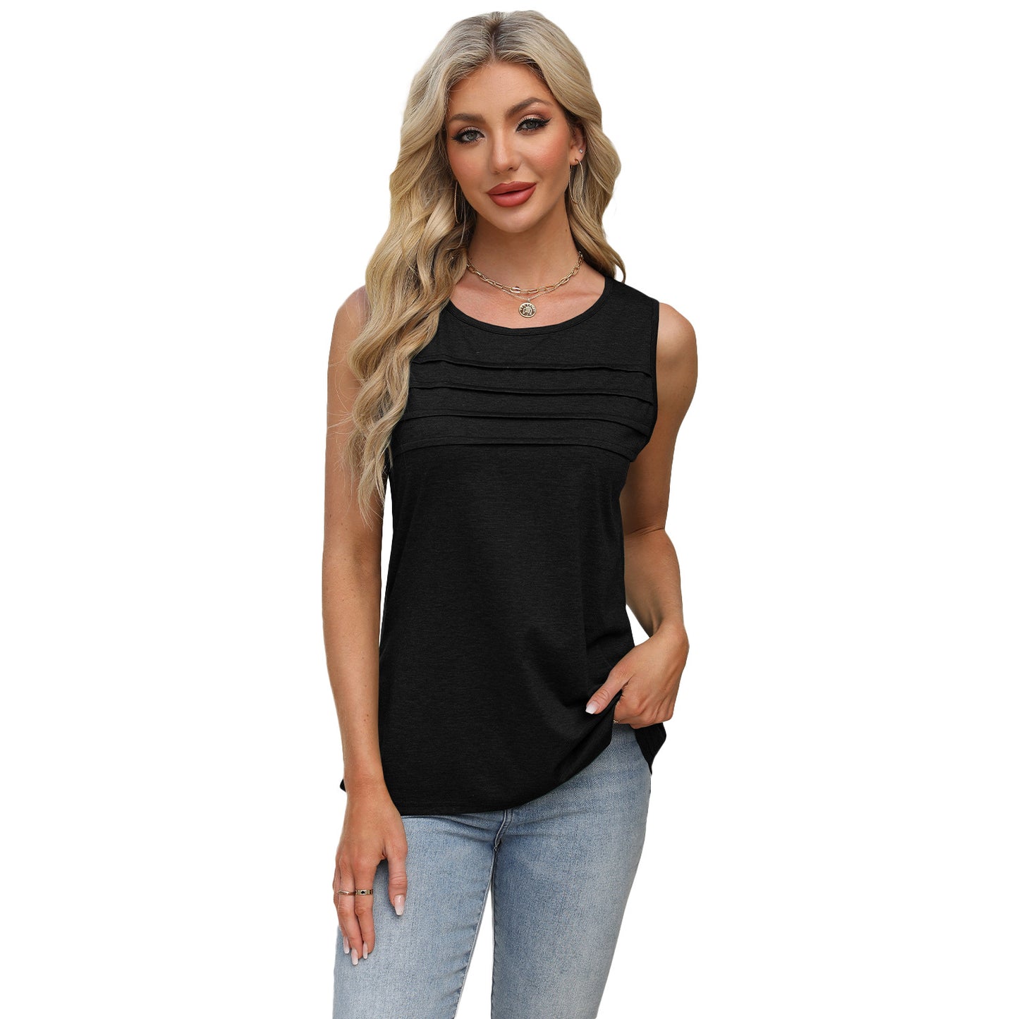 Women's Classic Solid Color Pleated T-shirt Vests