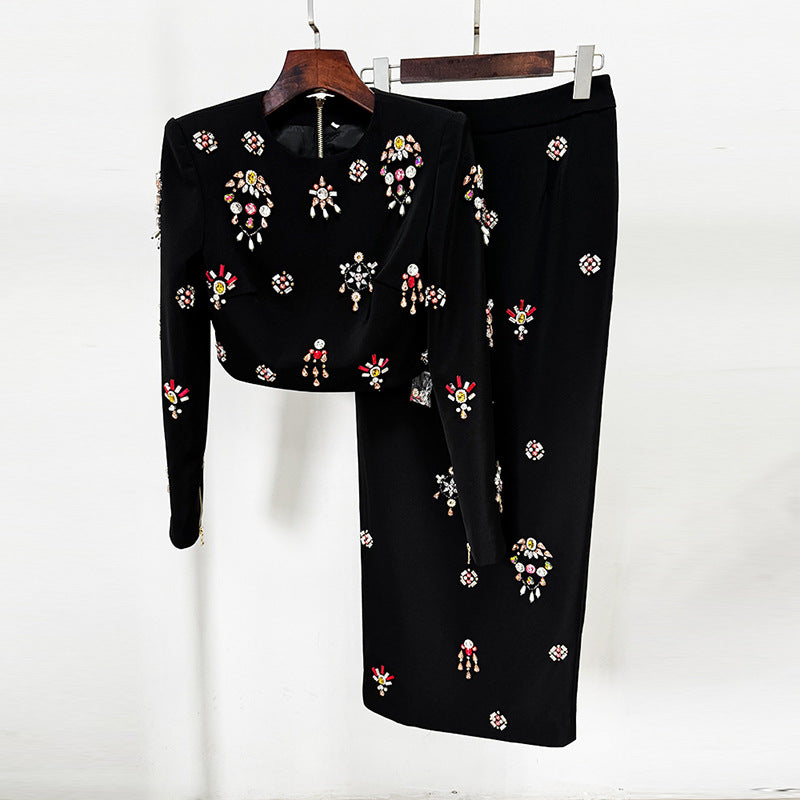 Bead Diamond Inlaid Dress Two-piece Set Fashion Casual Suit