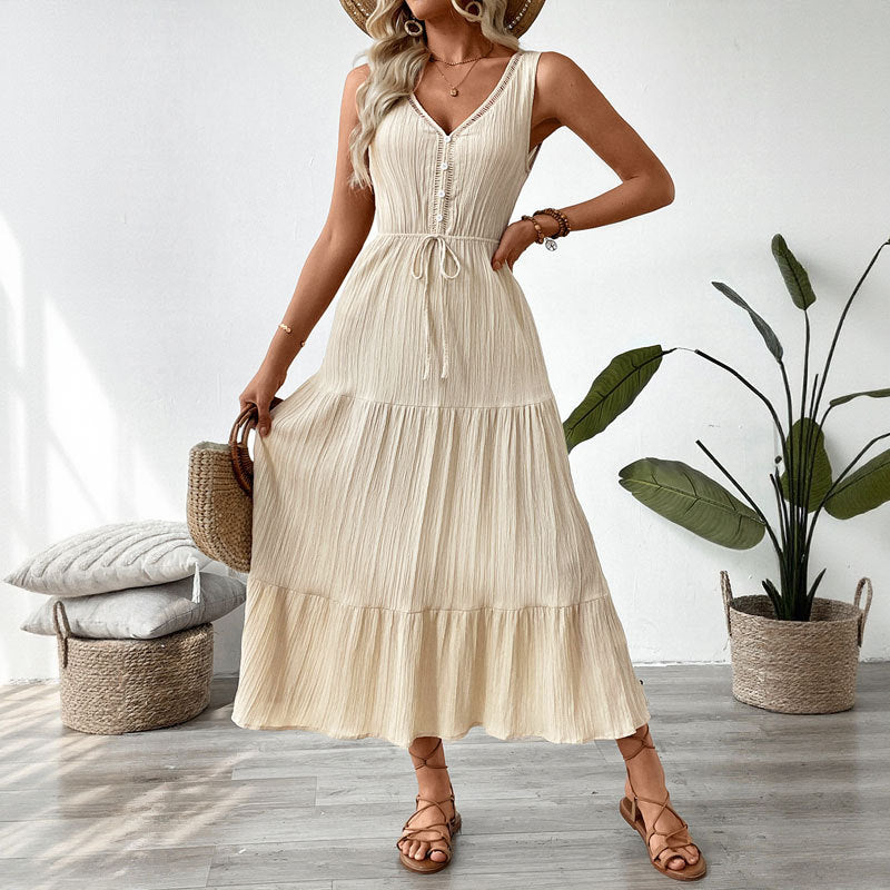 Casual Vacation Dress Summer Texture Sleeveless Dresses