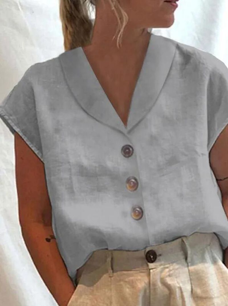 Women's Short-sleeved Solid Color Stand-up Collar Shirt Blouses