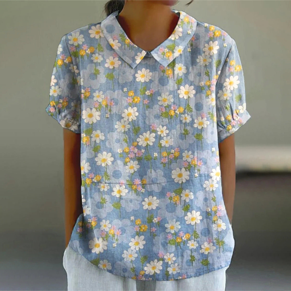 Fashion Summer Style Sleeve Printed Pullover Blouses