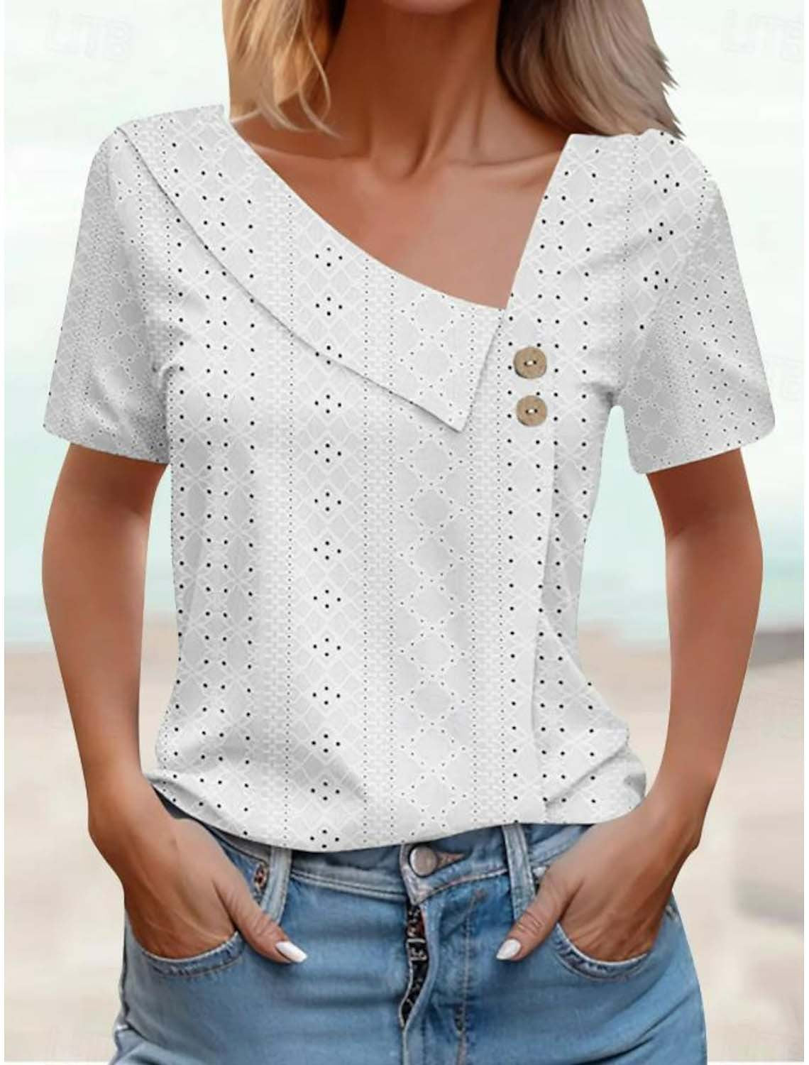 Summer Button Solid Color Loose Sleeve Blouses