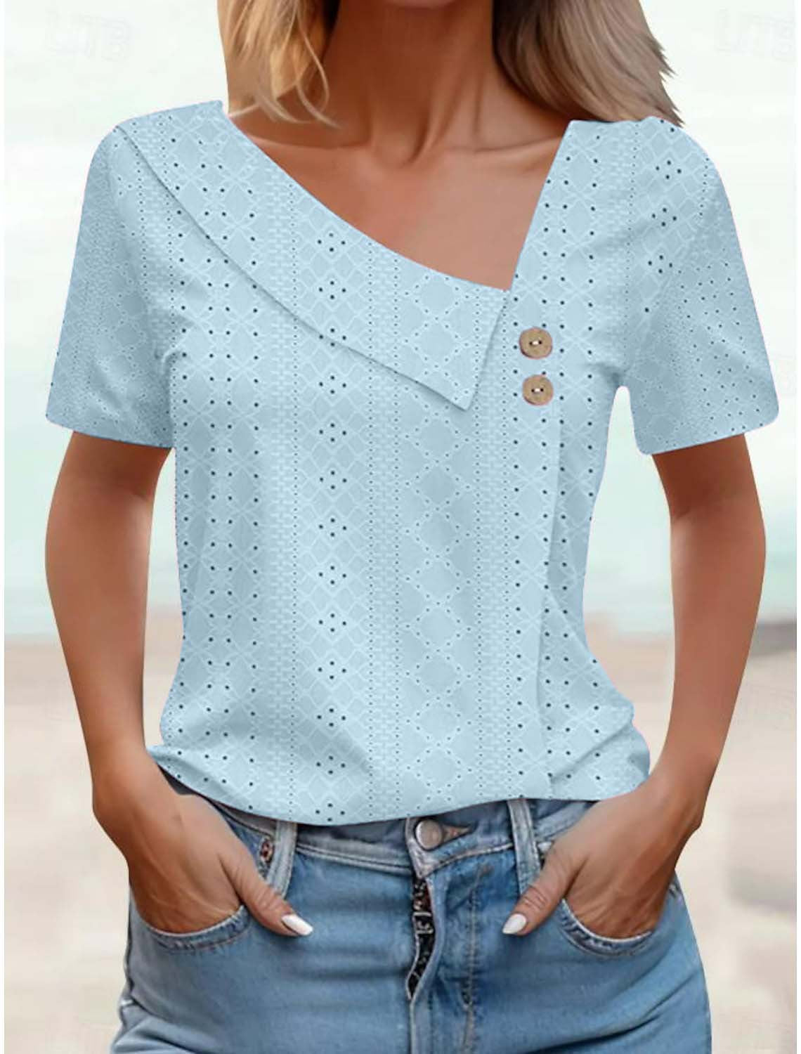 Summer Button Solid Color Loose Sleeve Blouses