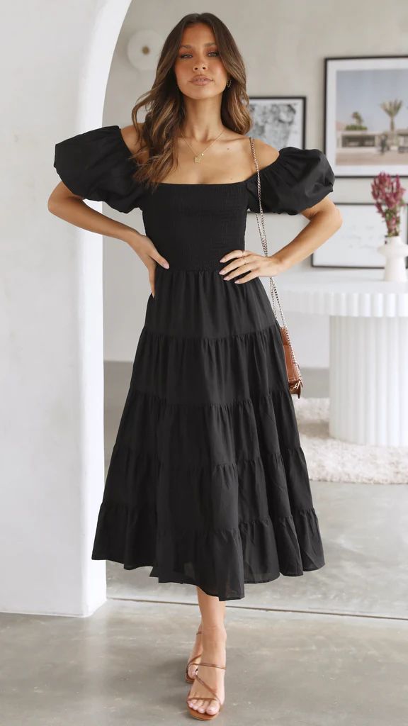Women's Summer Puff Sleeve Holiday Slim Looking Long Dress Hot Dresses