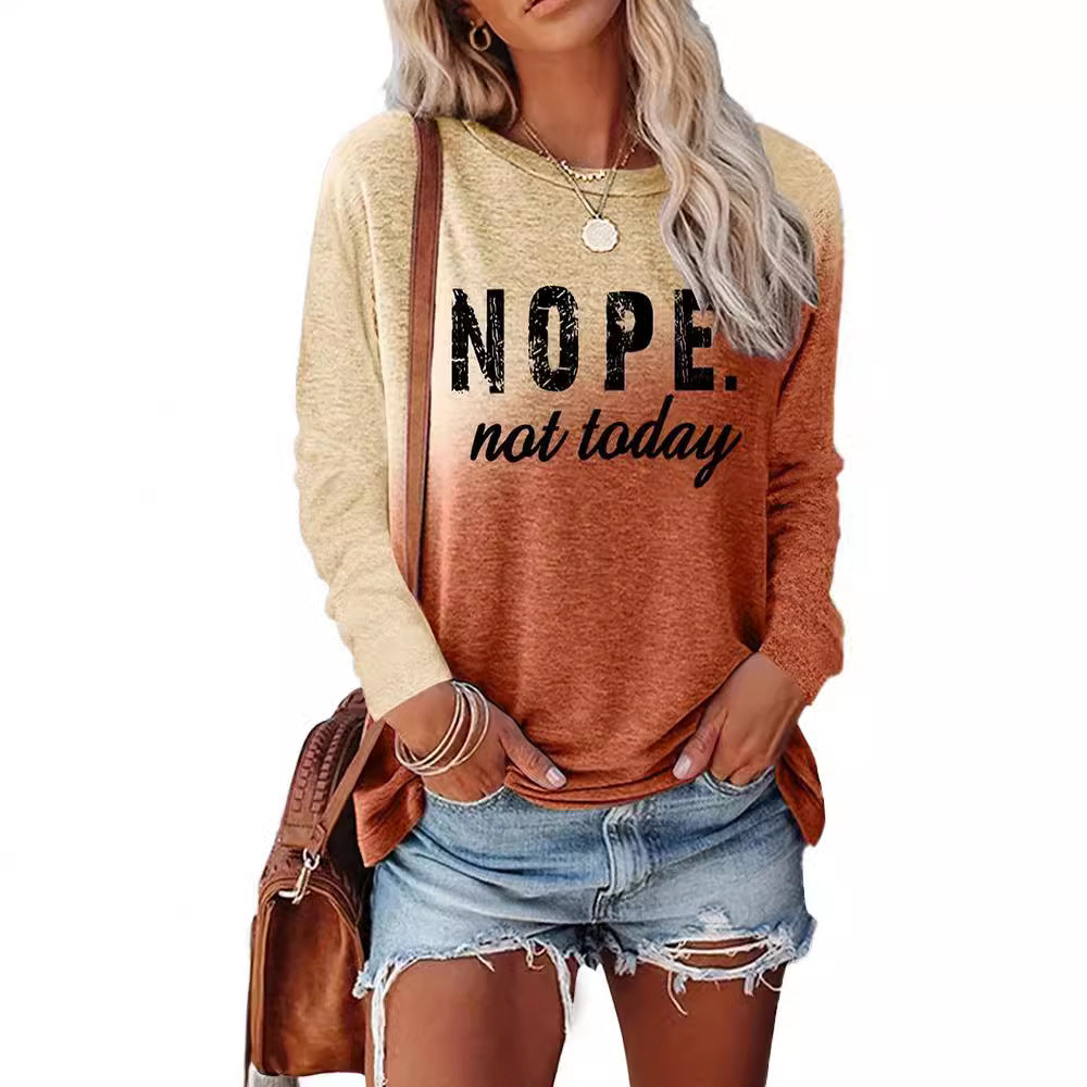 Women's Letter Print Long Sleeve Round Neck Blouses
