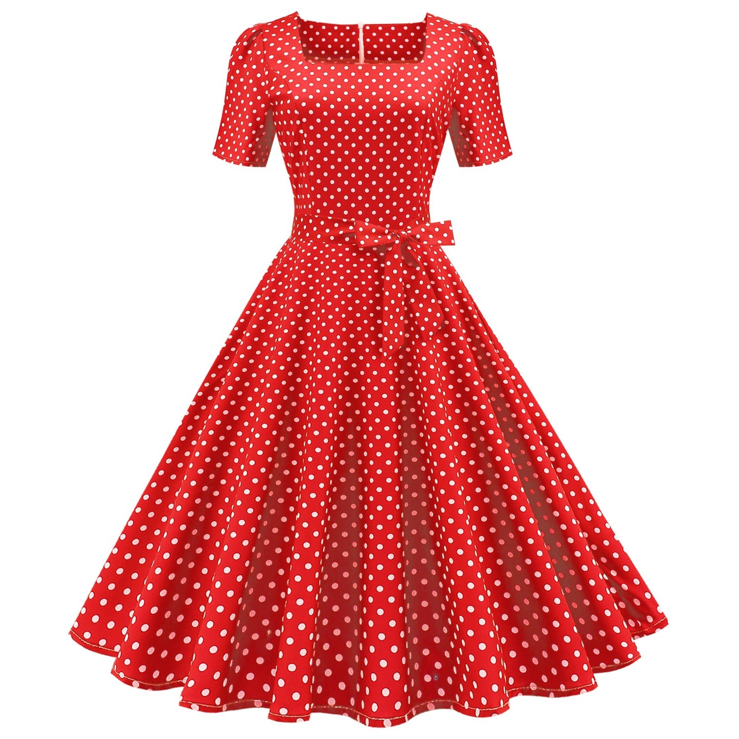 Women's Temperament Square Collar Sleeve Polka Dot Dresses