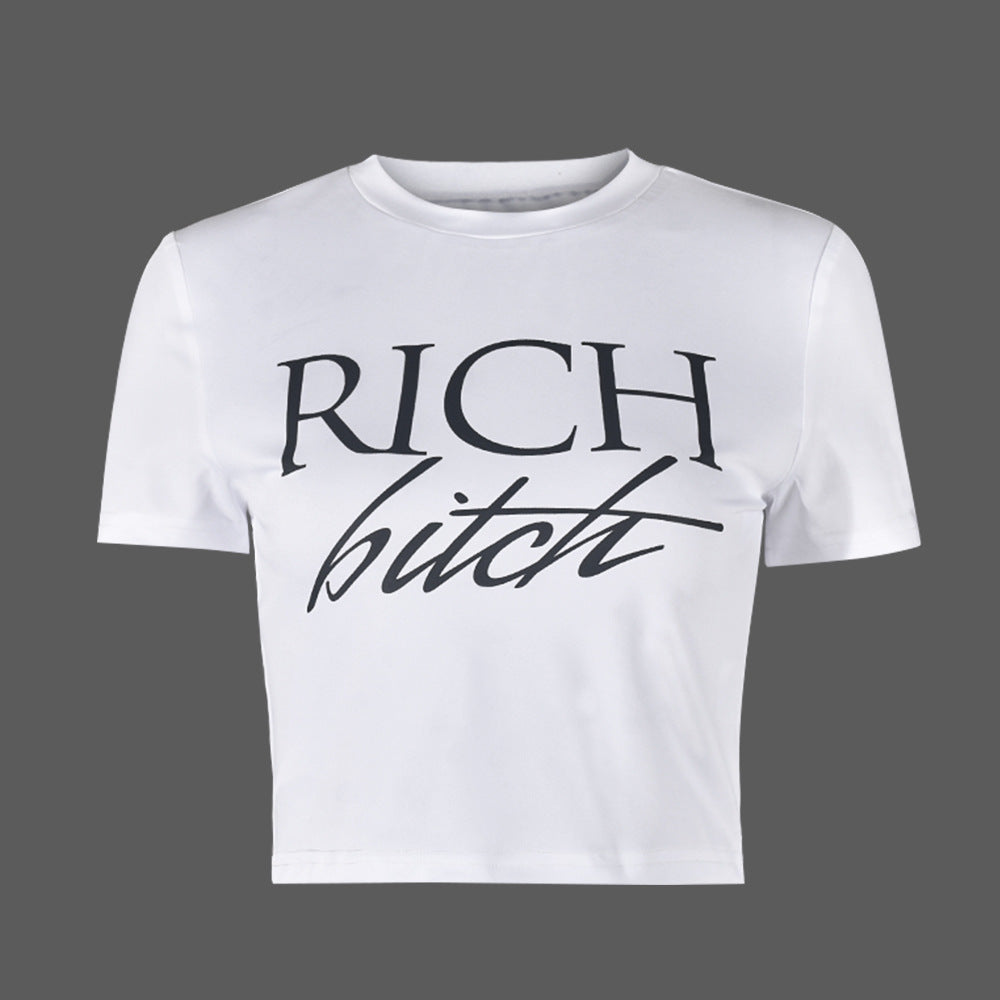 Women's Sexy Hot Midriff Outfit Adhesive Cement Letter Blouses