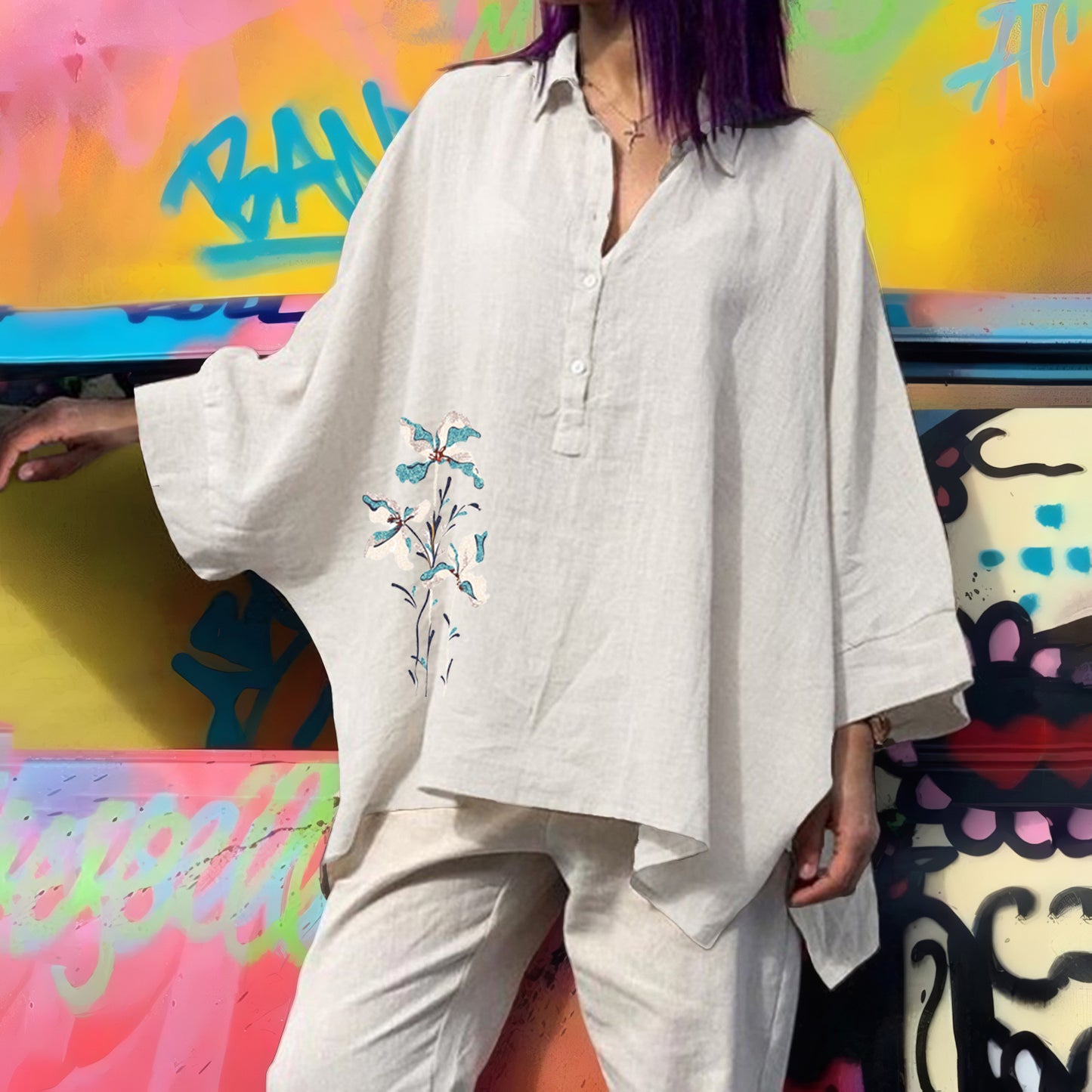 Women's Batwing Loose Cotton Linen Casual Blouses