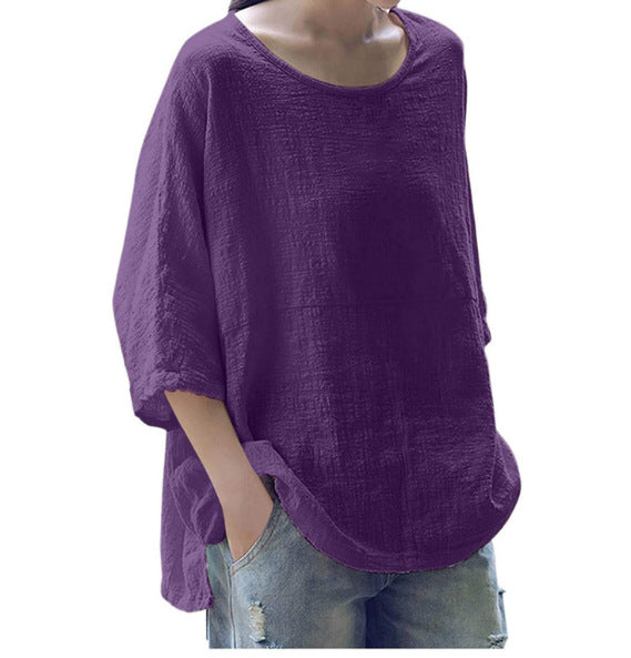 Women's Length Sleeve Pullover Loose Round Neck Blouses