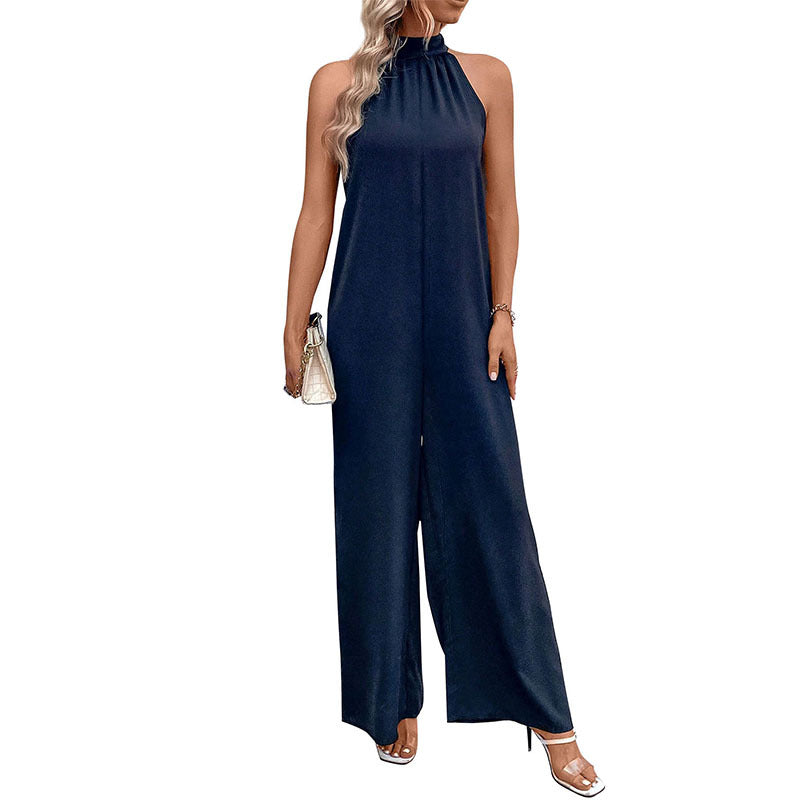 Party Casual Turtleneck Halter Solid Color Jumpsuits