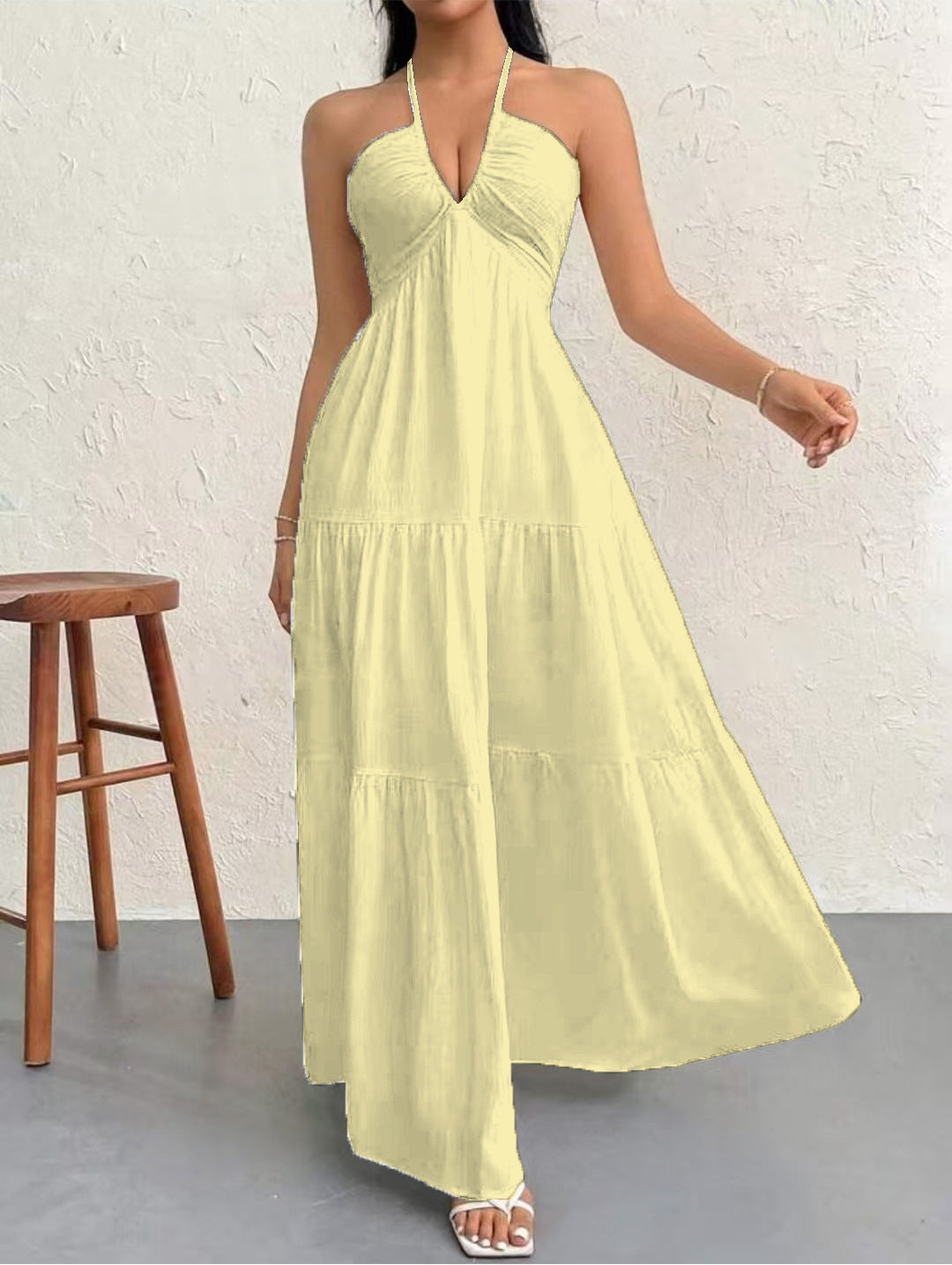 Women's V Shoulder Bohemian Style Belt Festival Dress
