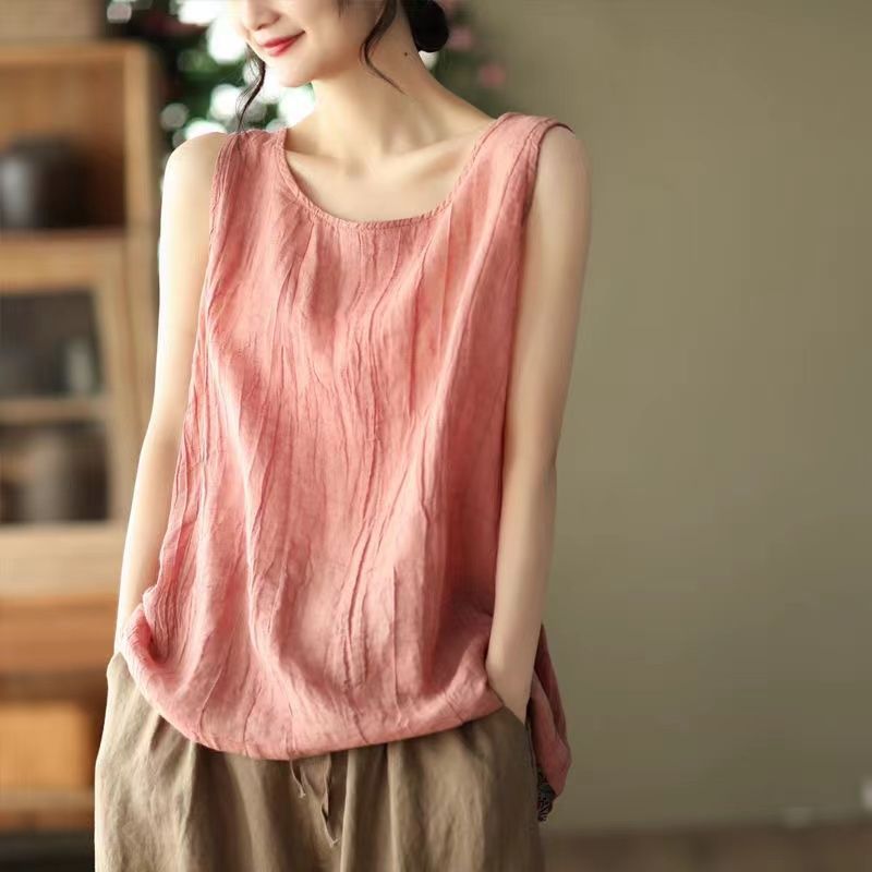 Women's Summer Cotton Linen Sleeveless Belly Covering Inner Tops