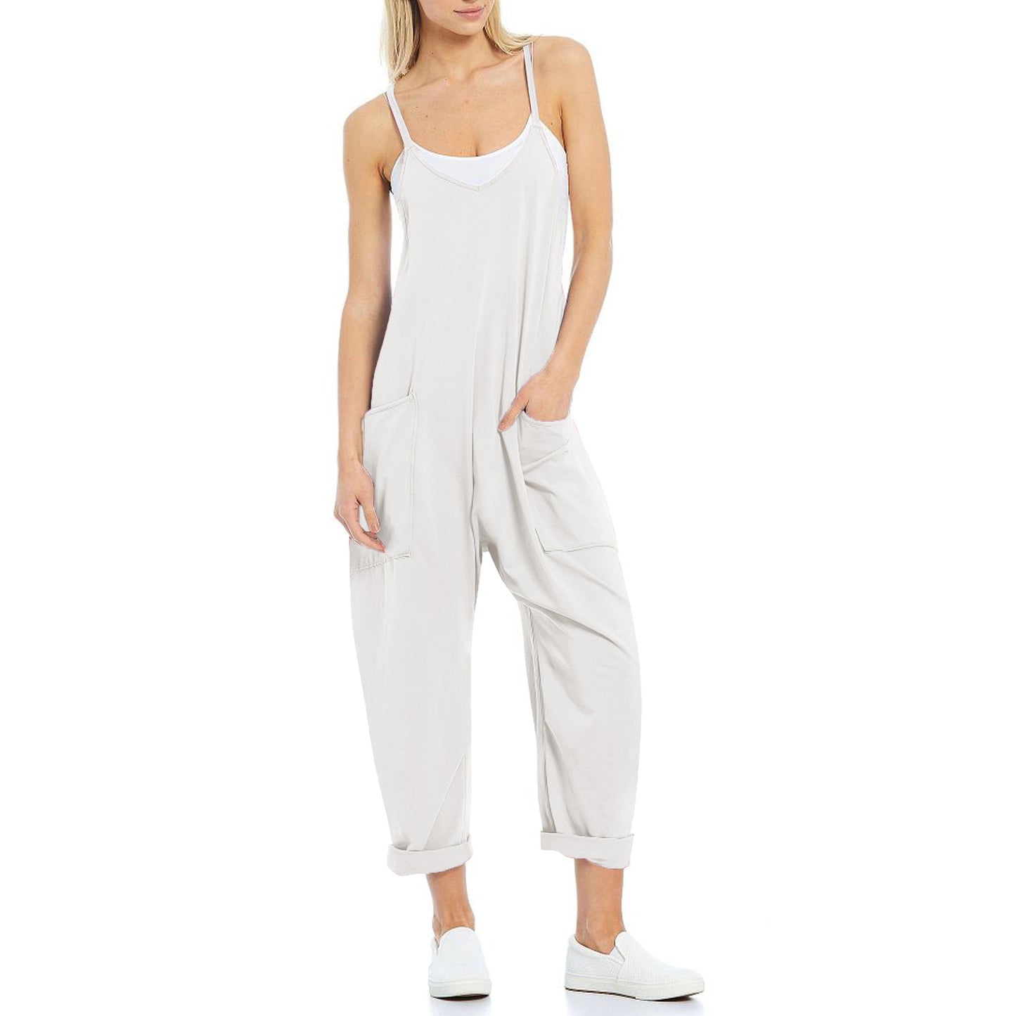 Women's Casual Pocket Spaghetti Straps Knitted One-piece Jumpsuits
