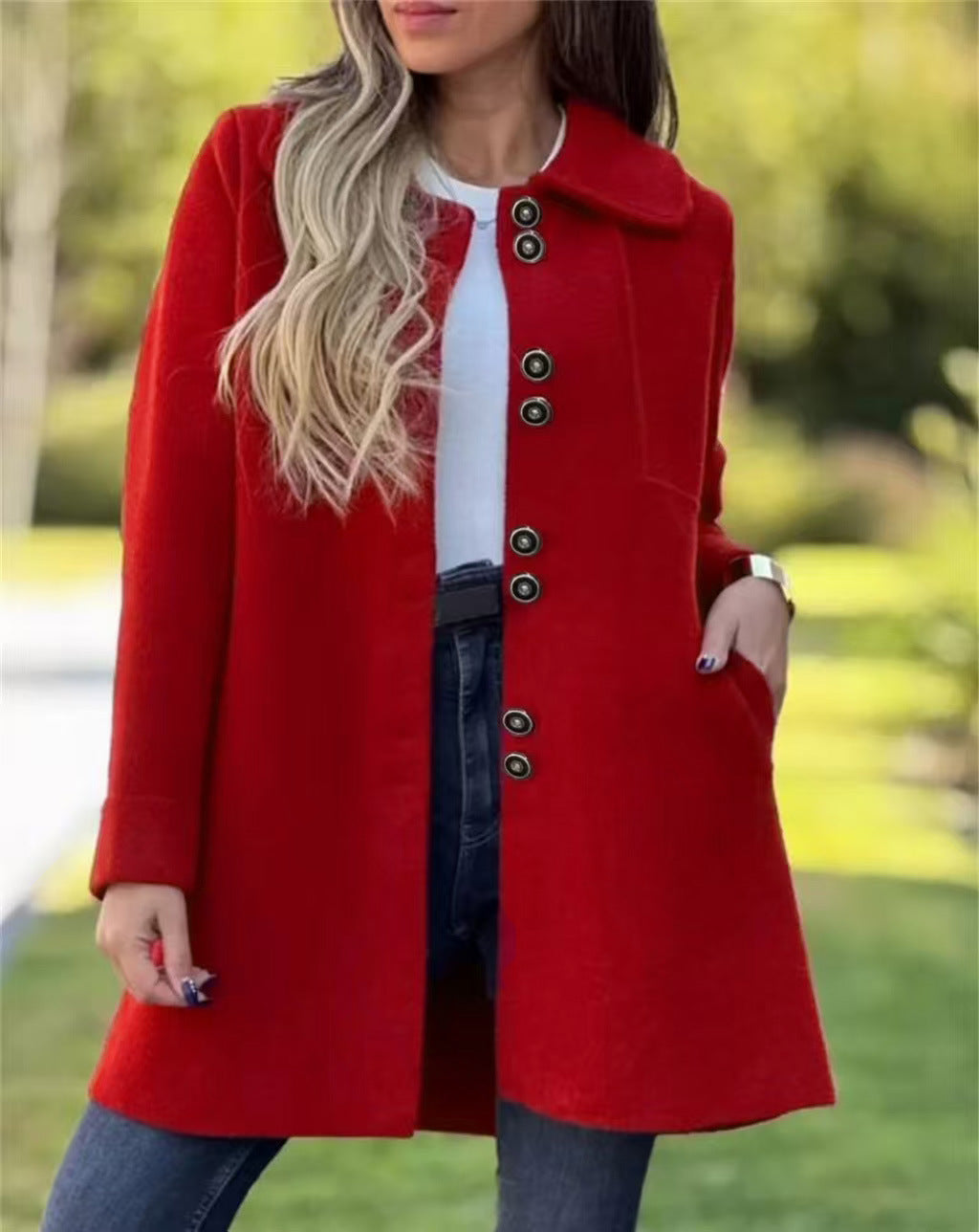 Classic Elegant Woolen Polar Fleece Single-breasted Coats