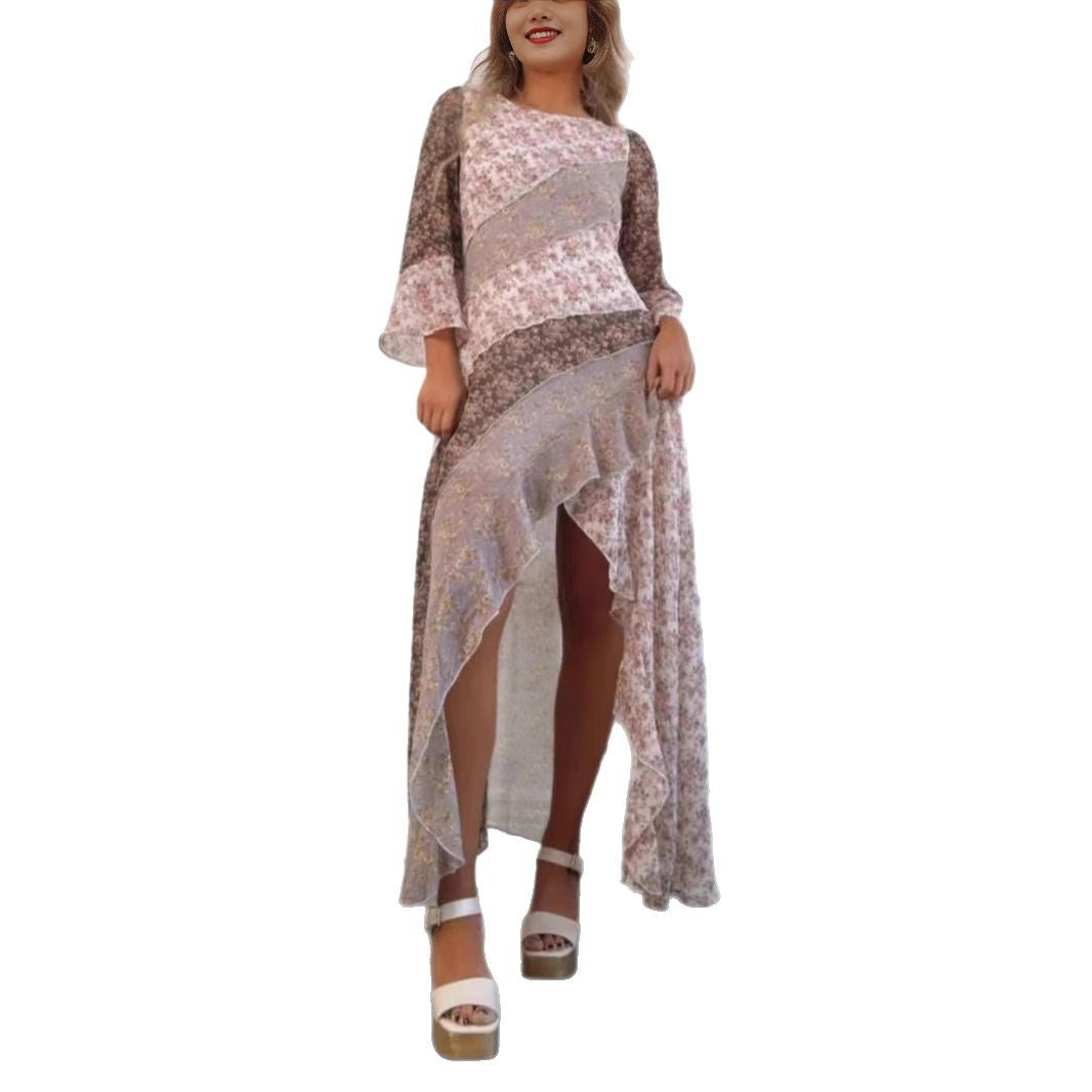 Women's Western Style Temperament Commute Casual Printed Round Blouses