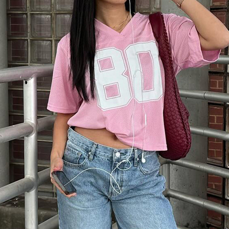 Street Hot Style Letter Print T-shirt Loose Blouses