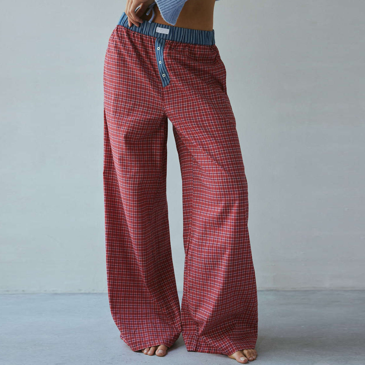 Women's Casual Comfortable Plaid Trousers Straight For Pants