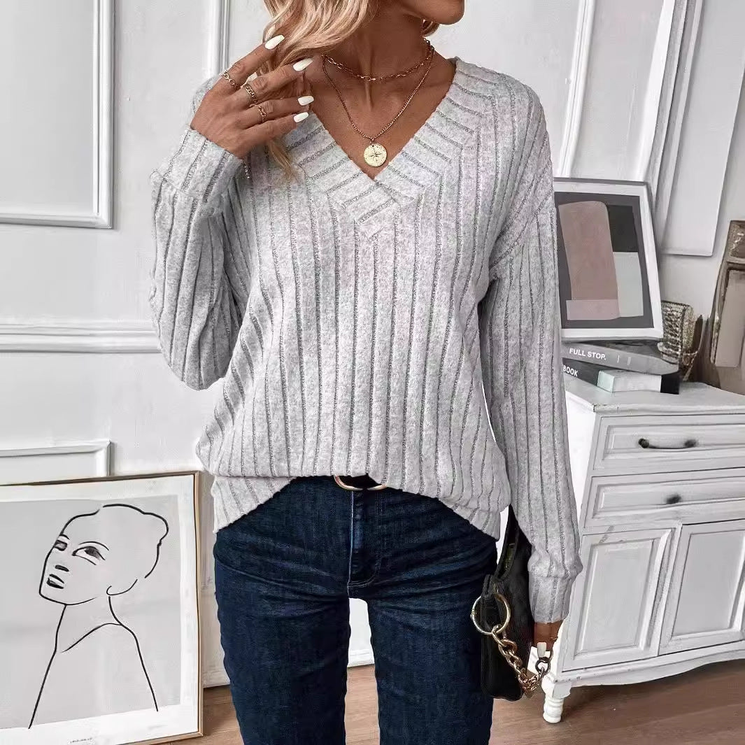 Women's Long Sleeve Knitted T-shirt Casual Solid Blouses