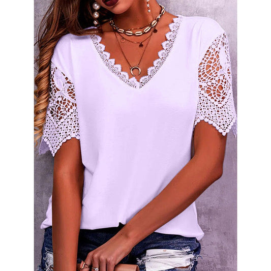 Women's T-shirt Popular Lace Stitching Loose Sleeve Shorts
