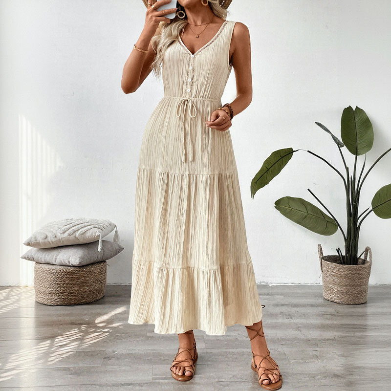 Casual Vacation Dress Summer Texture Sleeveless Dresses