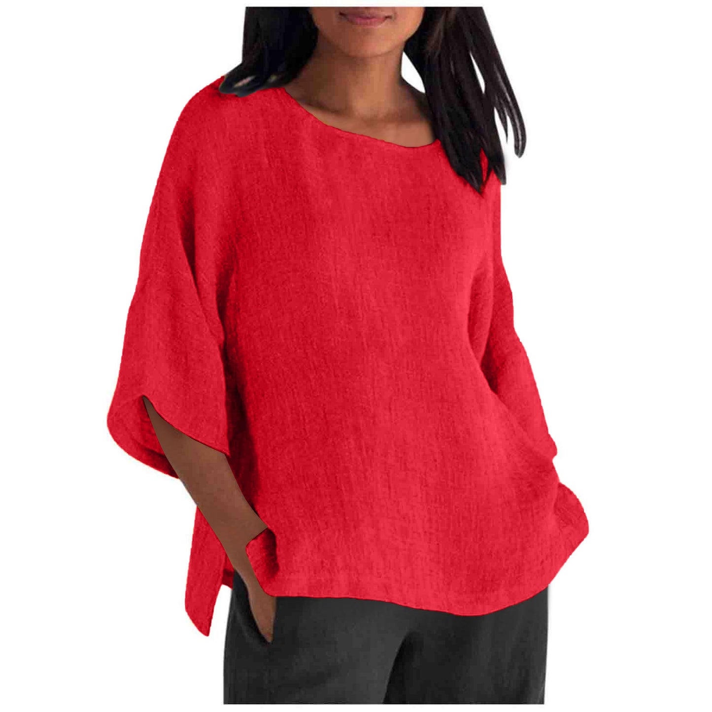 Women's Delivery Three-quarter Sleeve Round Neck Cotton Blouses