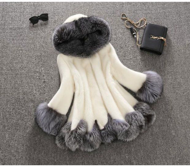 Women's Imitation Fox Fur Hooded Mid-length Elegant Coats