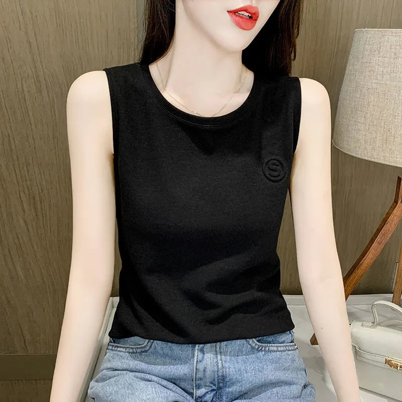 Women's Camisole Summer Korean Embroidered White Loose Sleeveless Outer Wear Blouses