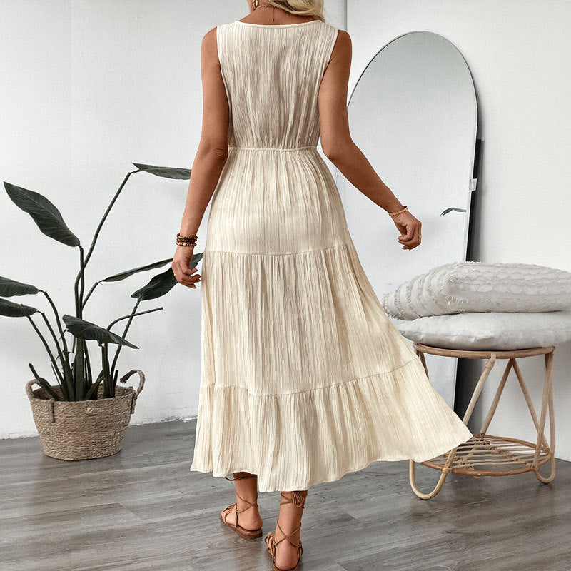 Casual Vacation Dress Summer Texture Sleeveless Dresses