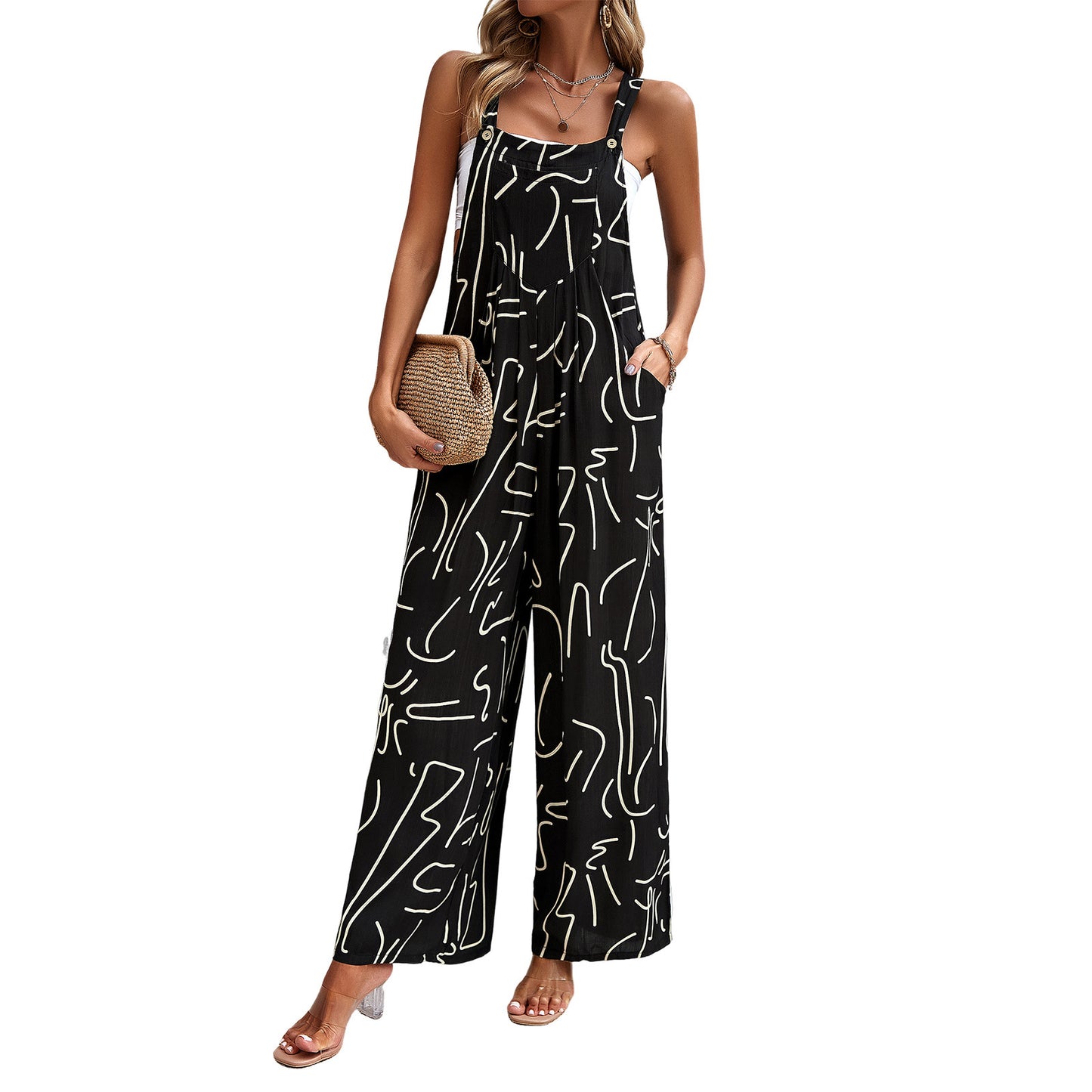 Women's Innovative Elegant Loose Sleeveless Printed Jumpsuits