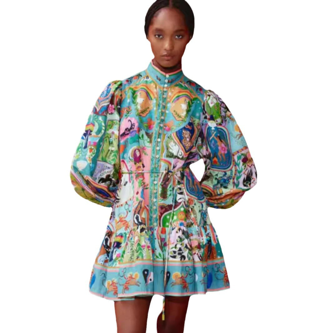 Fashion Puff Sleeve Lotus Leaf Hem Dresses