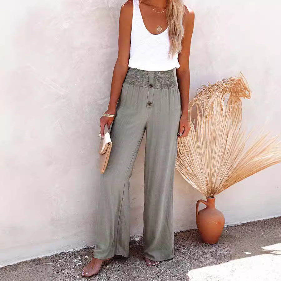 Women's Linen Elastic Loose Casual Wide Leg Pants