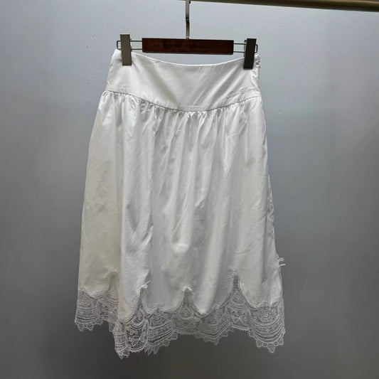 Minority White Lace Cotton Stitching Bud A- Shaped Retro Skirts