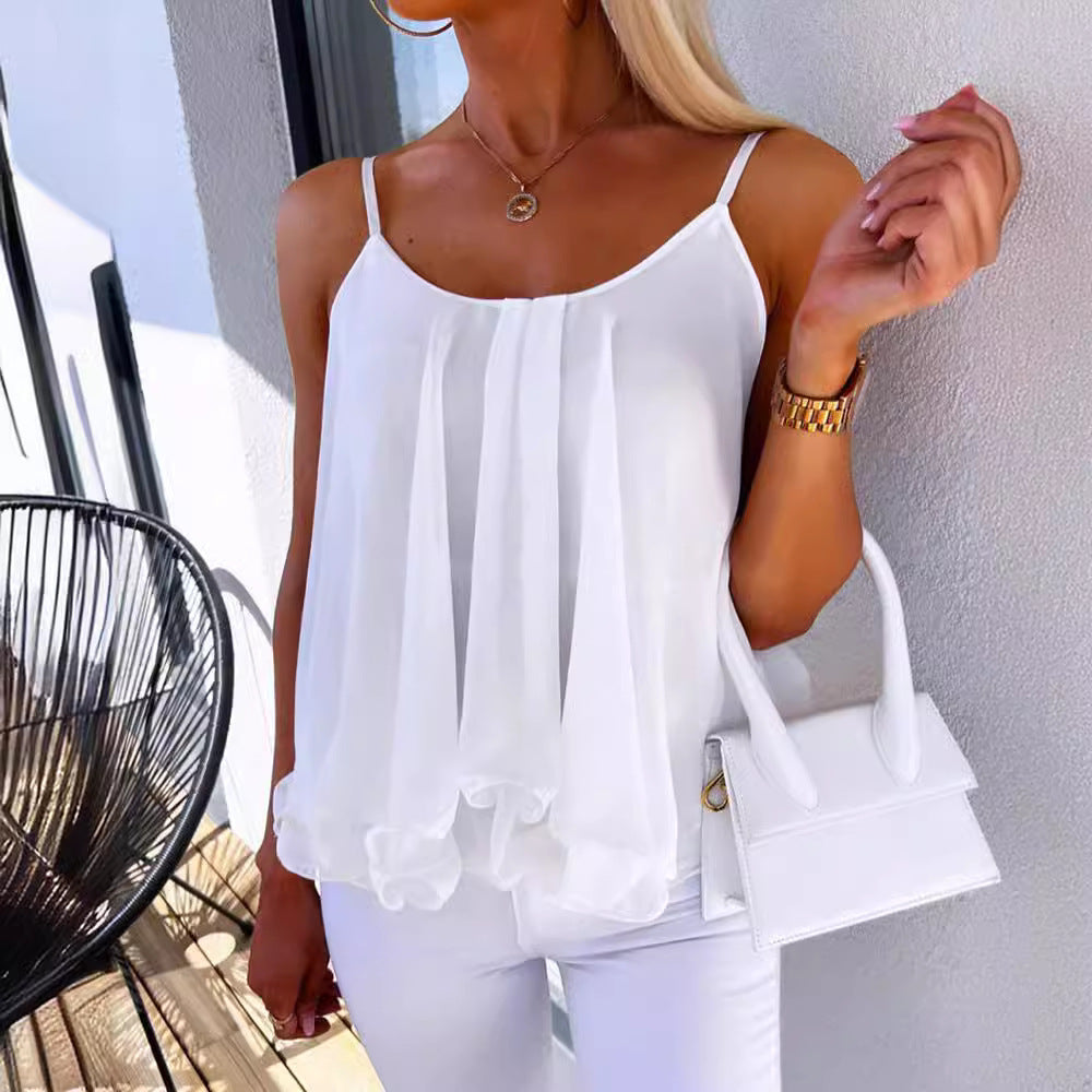 Women's Summer Casual Fashion Suspenders Loose-fitting Chiffon Tops
