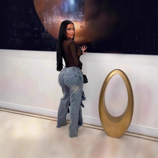 Women's Straight Stretch Autumn Street Hipster Detachable Jeans