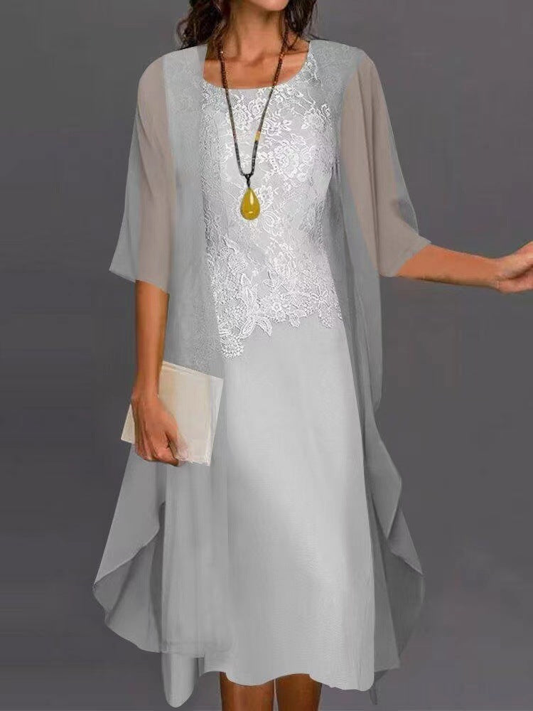 Lace Chiffon Solid Color Dress Two-piece Suits
