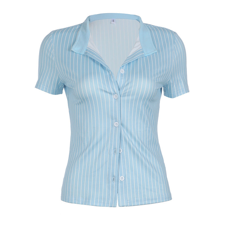 Women's Commute Polo Collar Stripes Shirt Sleeve Basic Urban Blouses