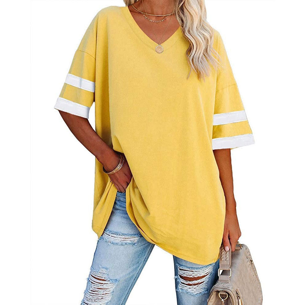 Women's Loose Half Sleeve Contrast Color T-shirt Tops