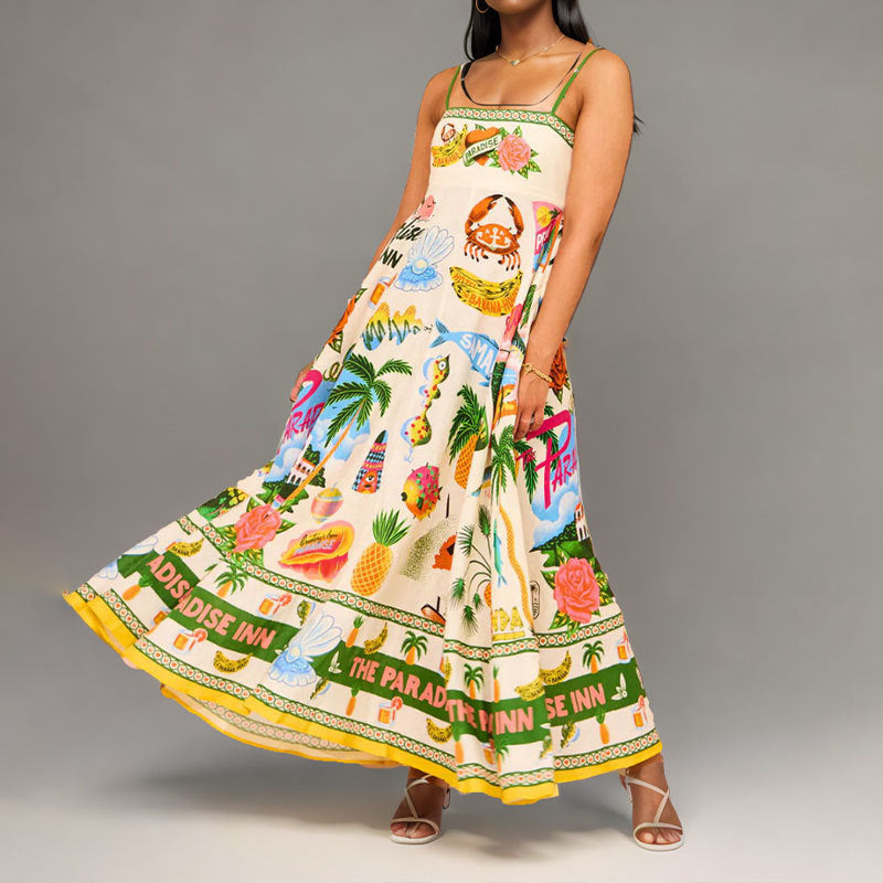 Women's Autumn Elegant High Waist Print Sling Clothing