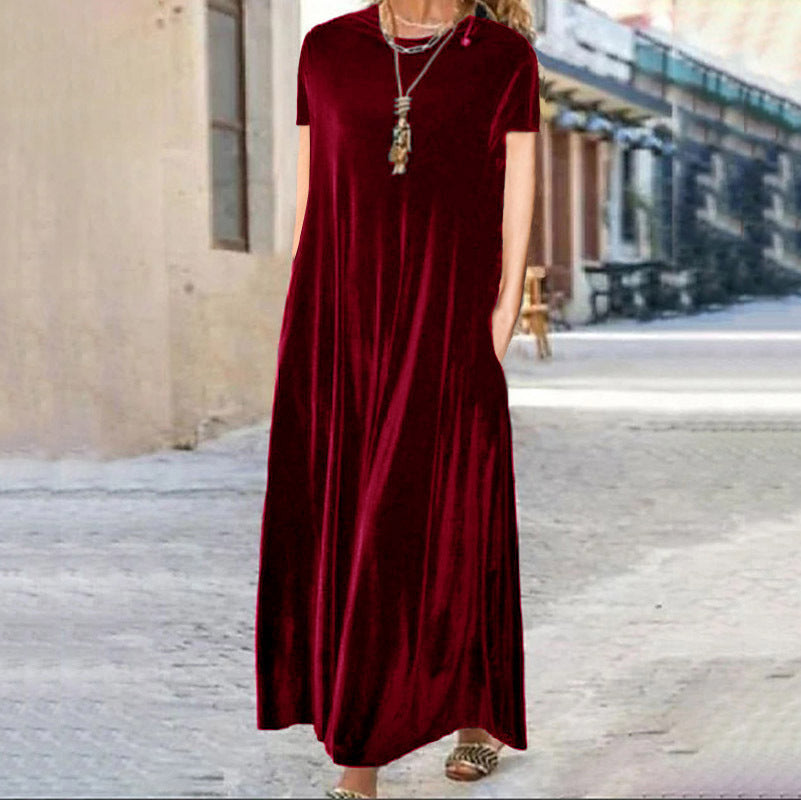 Gold Veet Slimming Temperament Crew Neck Dresses