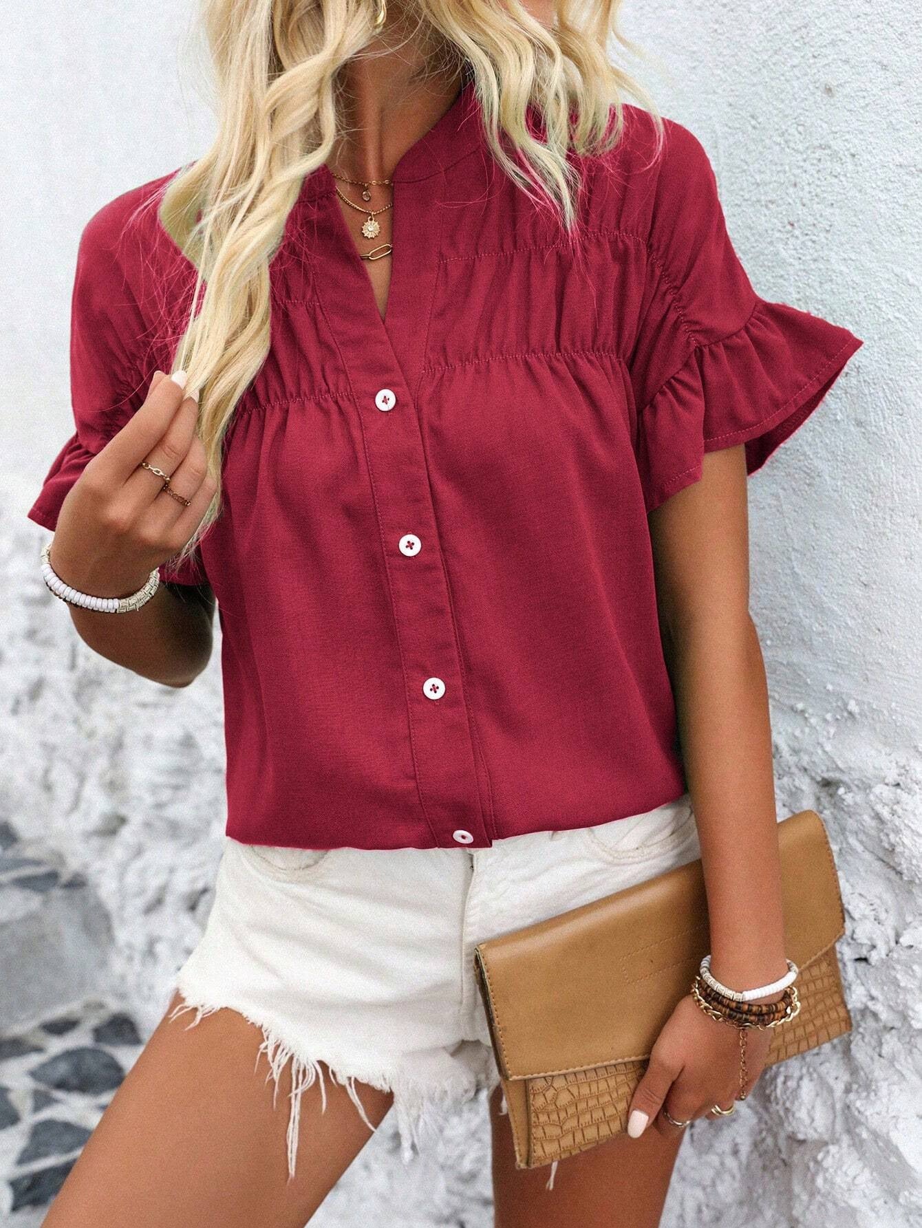 Women's Shirt Button Solid Color Cotton Linen Blouses