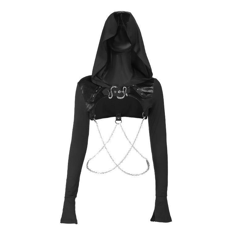 Women's Street Style Hipster Chain Bronzing Fabric Stitching Blouses