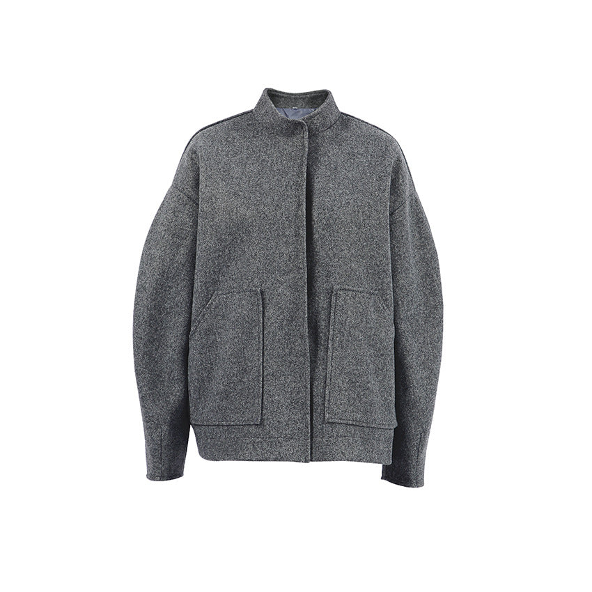 Women's Loose Street Gray Woolen Winter Fashion Mid-length Coats